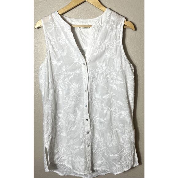 Cynthia Rowley Women's Linen Blend Sleeveless Top Size Medium White Embroidered - Picture 1 of 7